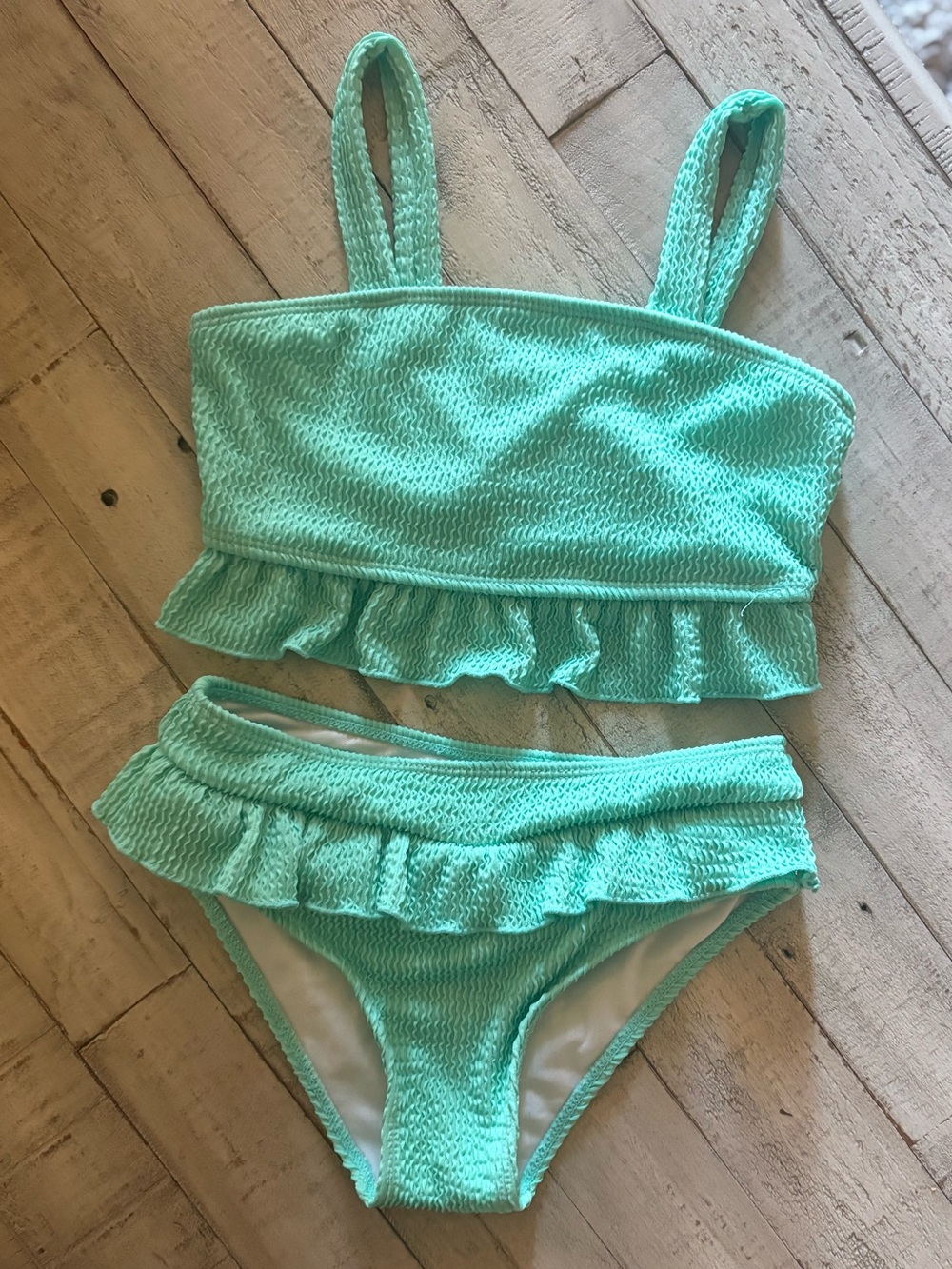 SHEIN Mint Ruffle Two-Piece Girls' Swim Bikini